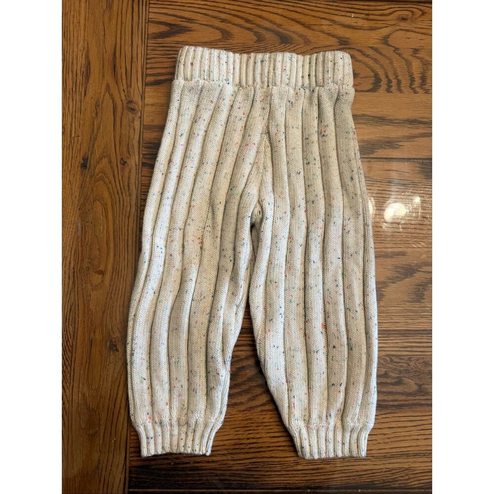 Oat White Speckled Print Pull-On Elastic Waist Wide Ribbed Knit Pants Size 1T/2T